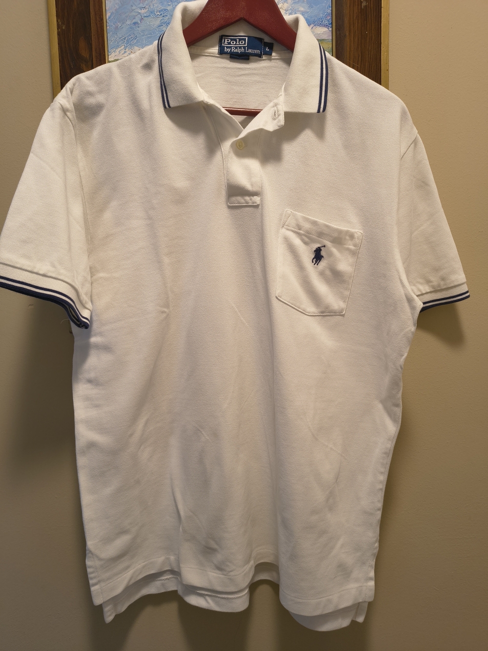 Ralph Lauren White Polo with Navy Trim and Pocket Logo